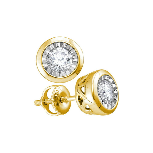 FB Jewels Solid 14K Yellow Gold 5mm Bezel Sapphire Stud Earrings 